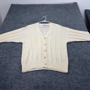Vintage Cape Isle Knitters Cardigan Mens XL Cream Ramie Cotton Cable Knit Casual